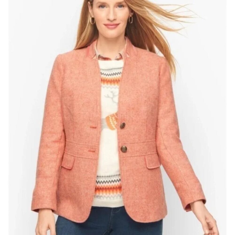 Talbots Shetland Blazer bi-color herringbone pink wool jacket academia preppy